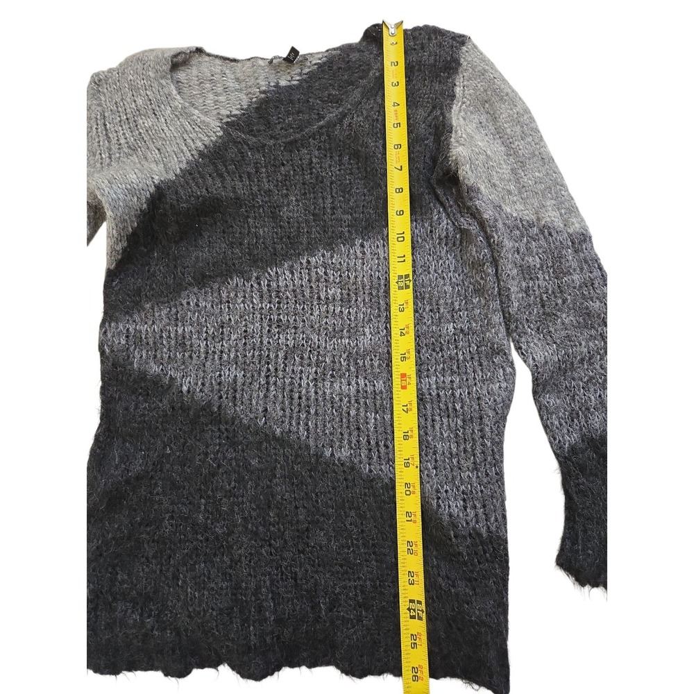 EILEEN FISHER Gray Color Block Mohair Blend V-Neck Pullover Sweater Size L‎ - Picture 4 of 12